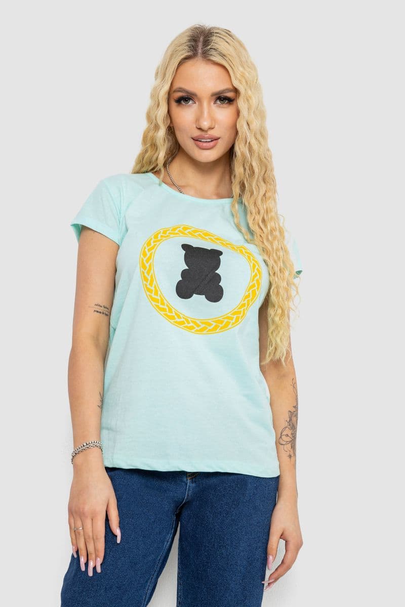 Футболка жіноча з принтом, колір м'ятний, 244R2216 - зображення 1