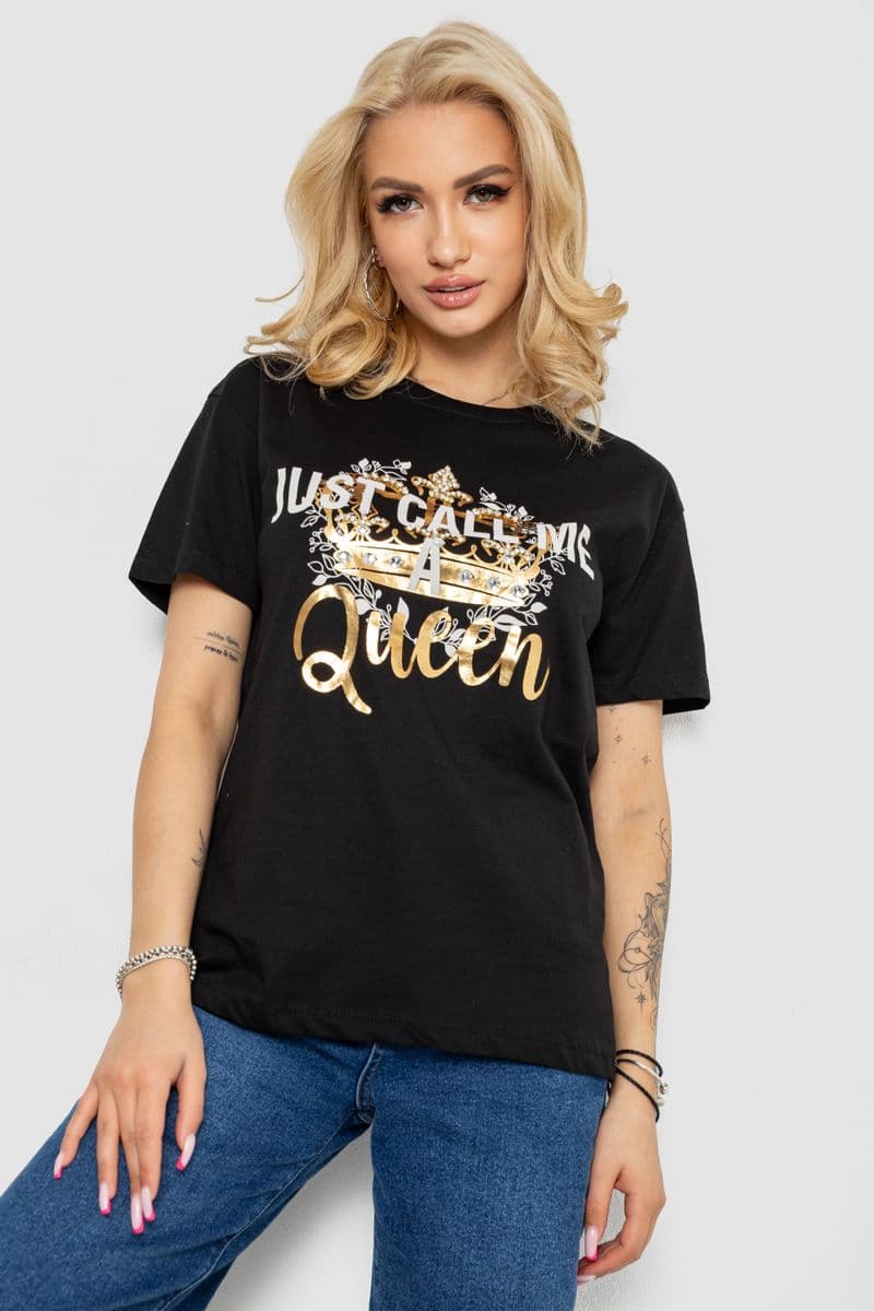 Футболка жіноча, колір чорний, 244R4612 - зображення 1