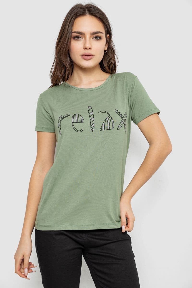 Футболка жіноча з принтом, колір оливковий, 244R610 - зображення 1