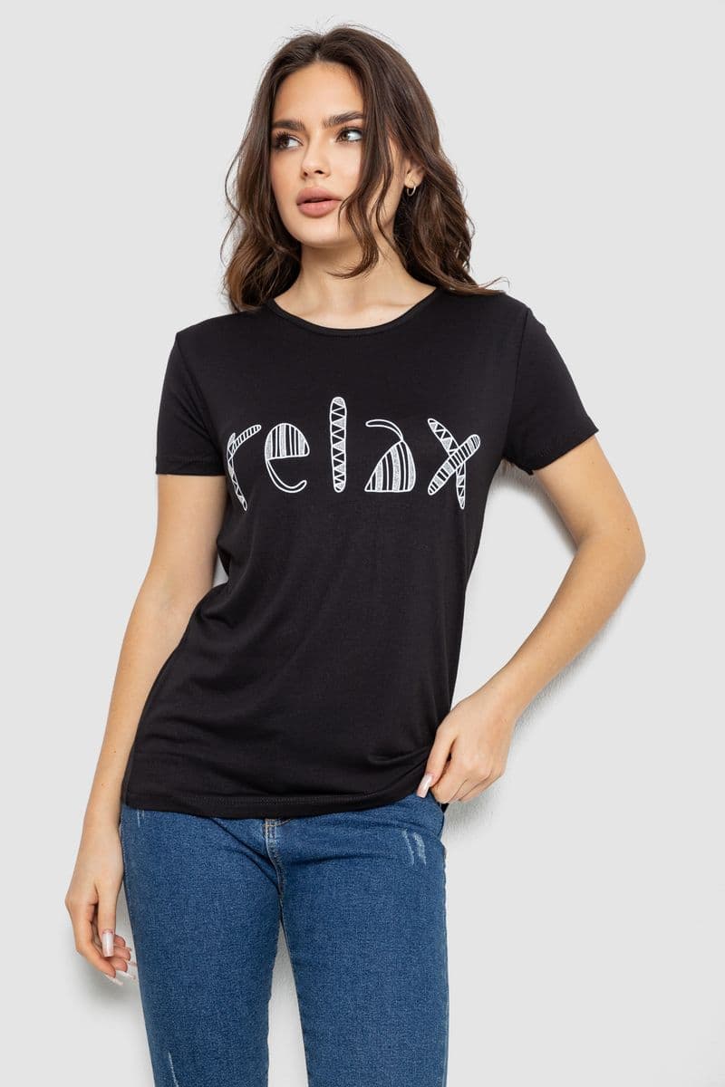 Футболка жіноча з принтом, колір чорний, 244R610 - зображення 1