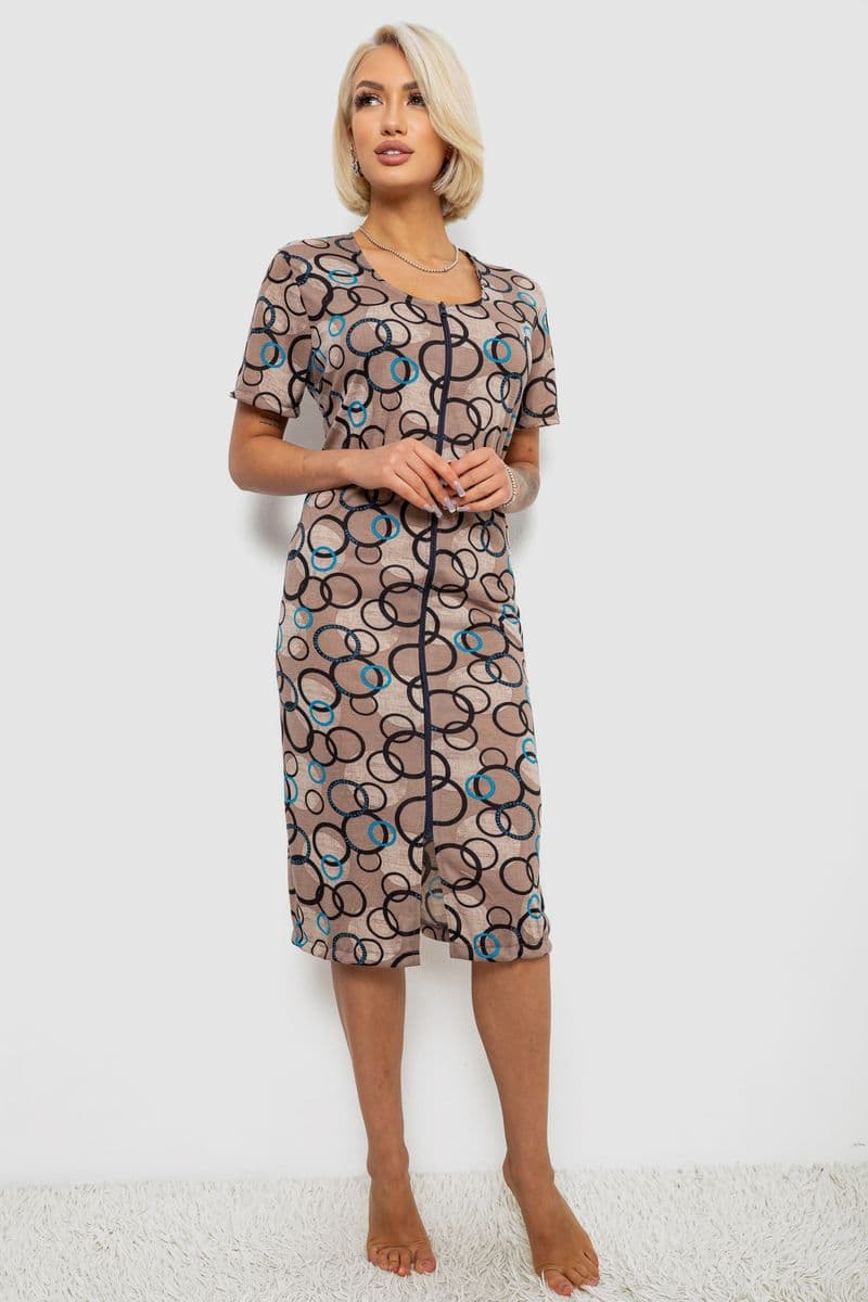 Халат жіночий на блискавці з принтом, колір мокко, 257R1030-1 - зображення 1