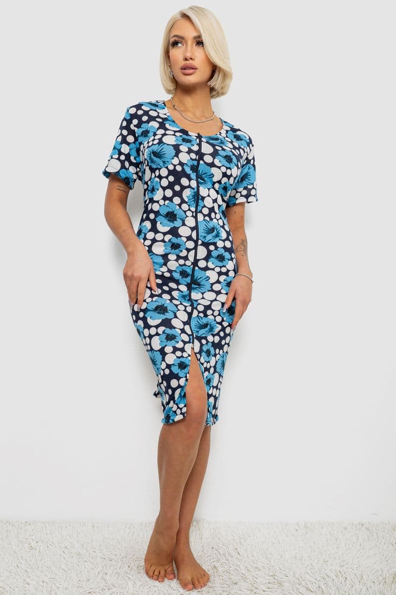 Халат жіночий на блискавці з принтом, колір блакитний, 257R1030-2 - зображення 1