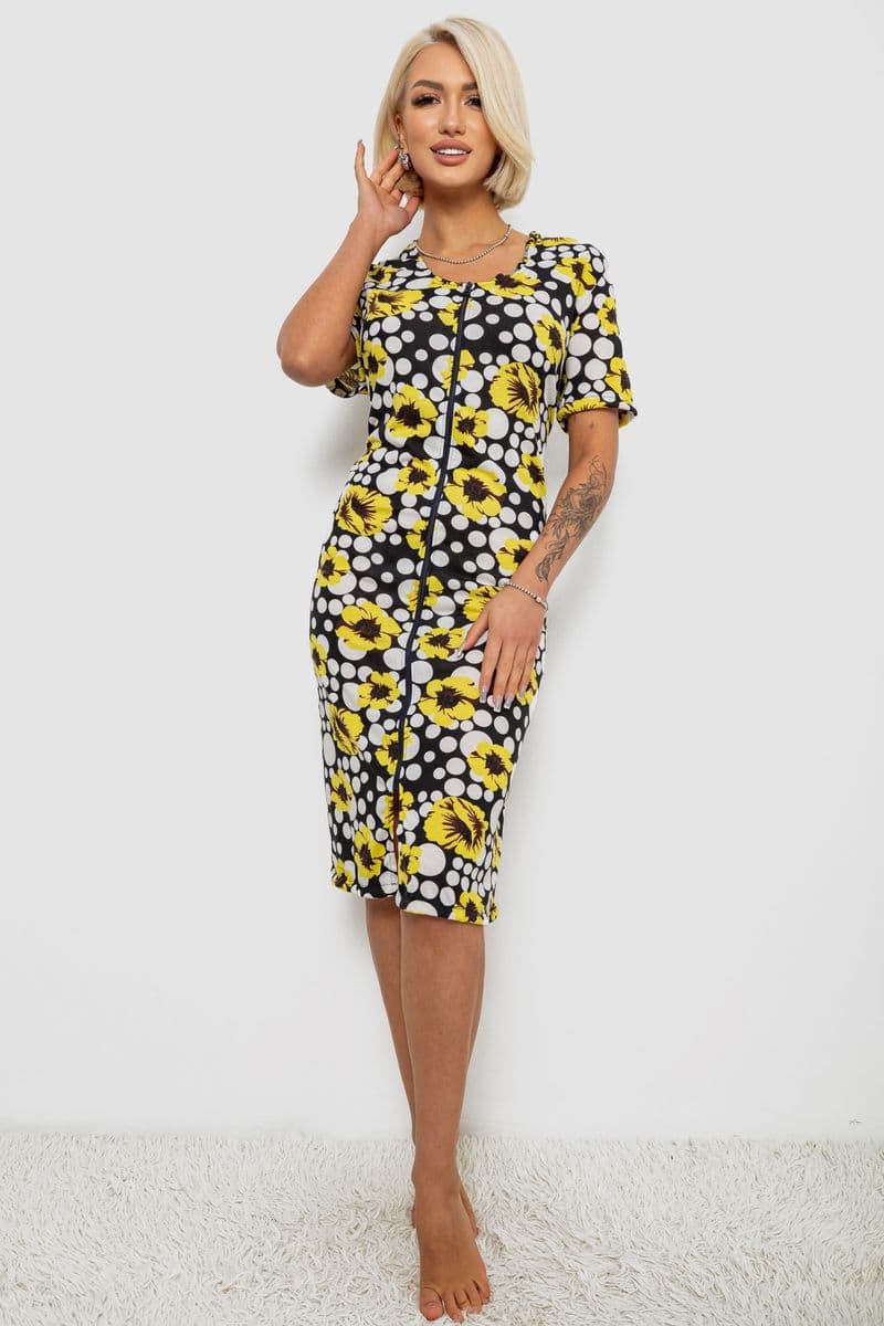 Халат жіночий на блискавці з принтом, колір жовтий, 257R1030-2 - зображення 1