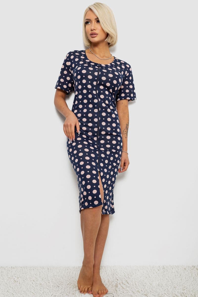 Халат жіночий на блискавці в горох, колір синій, 257R1030-4 - зображення 1