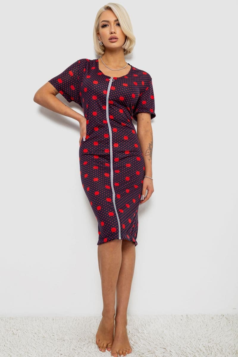 Халат жіночий на блискавці в горох, колір синьо-червоний, 257R1030-5 - зображення 1