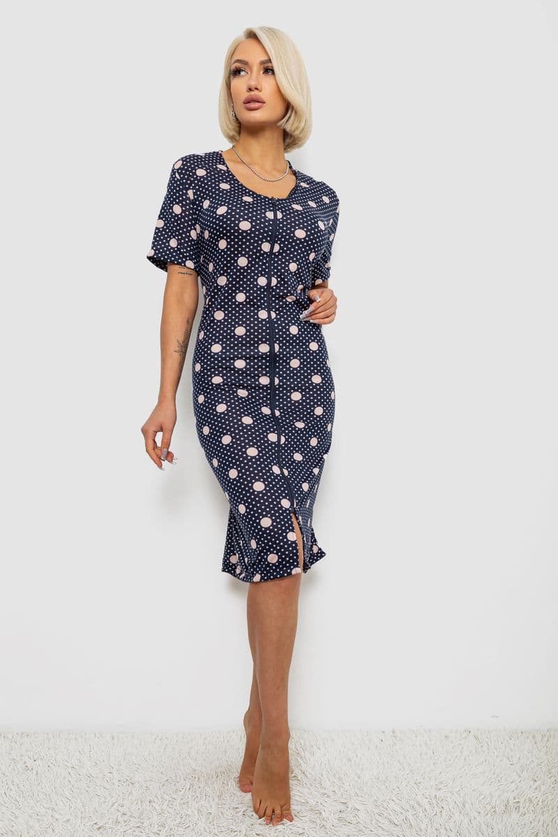 Халат жіночий на блискавці в горох, колір синій, 257R1030-5 - зображення 1