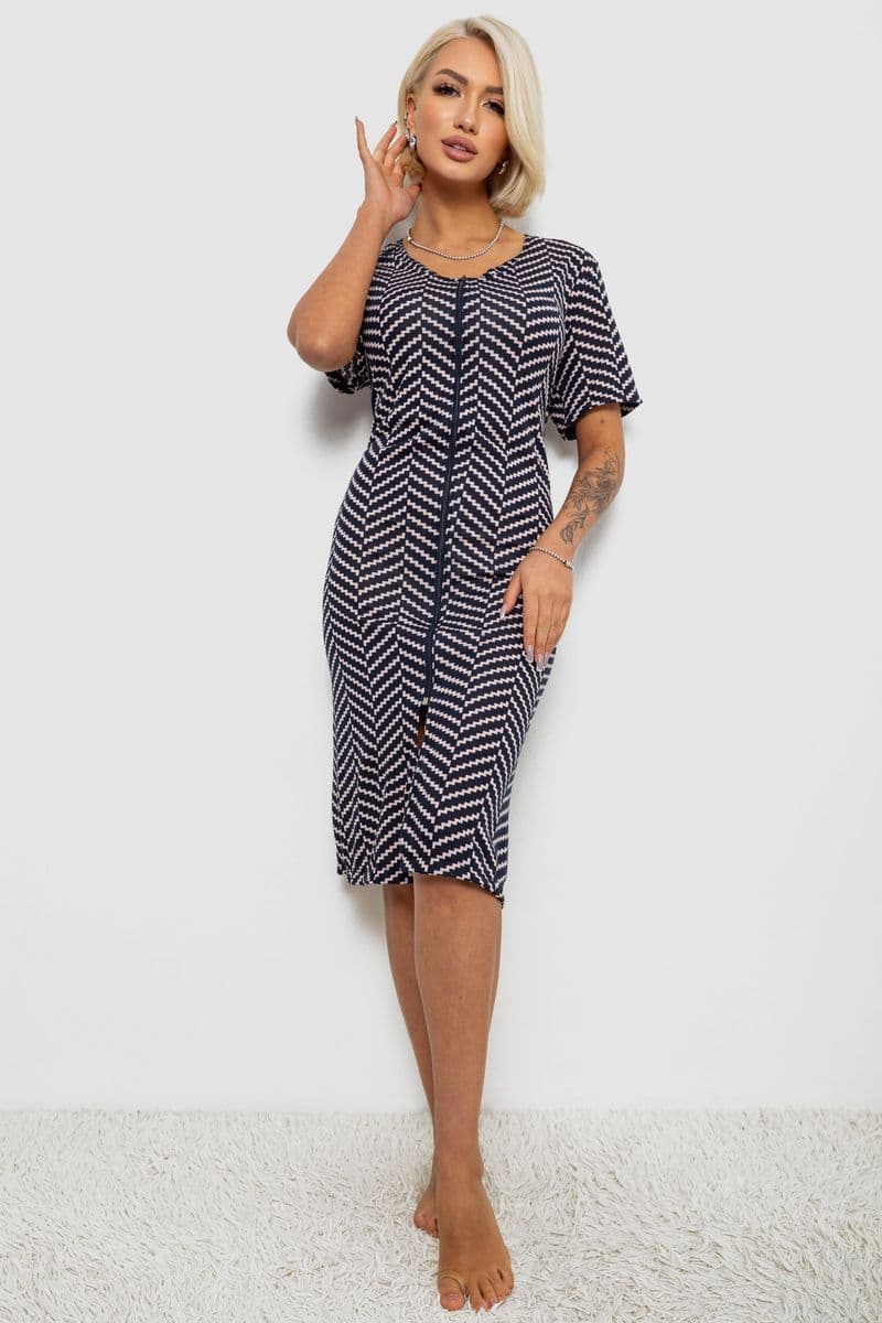 Халат жіночий на блискавці з принтом, колір синій, 257R1030-6 - зображення 1