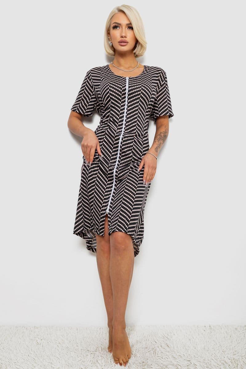 Халат жіночий на блискавці з принтом, колір чорний, 257R1030-6 - зображення 1