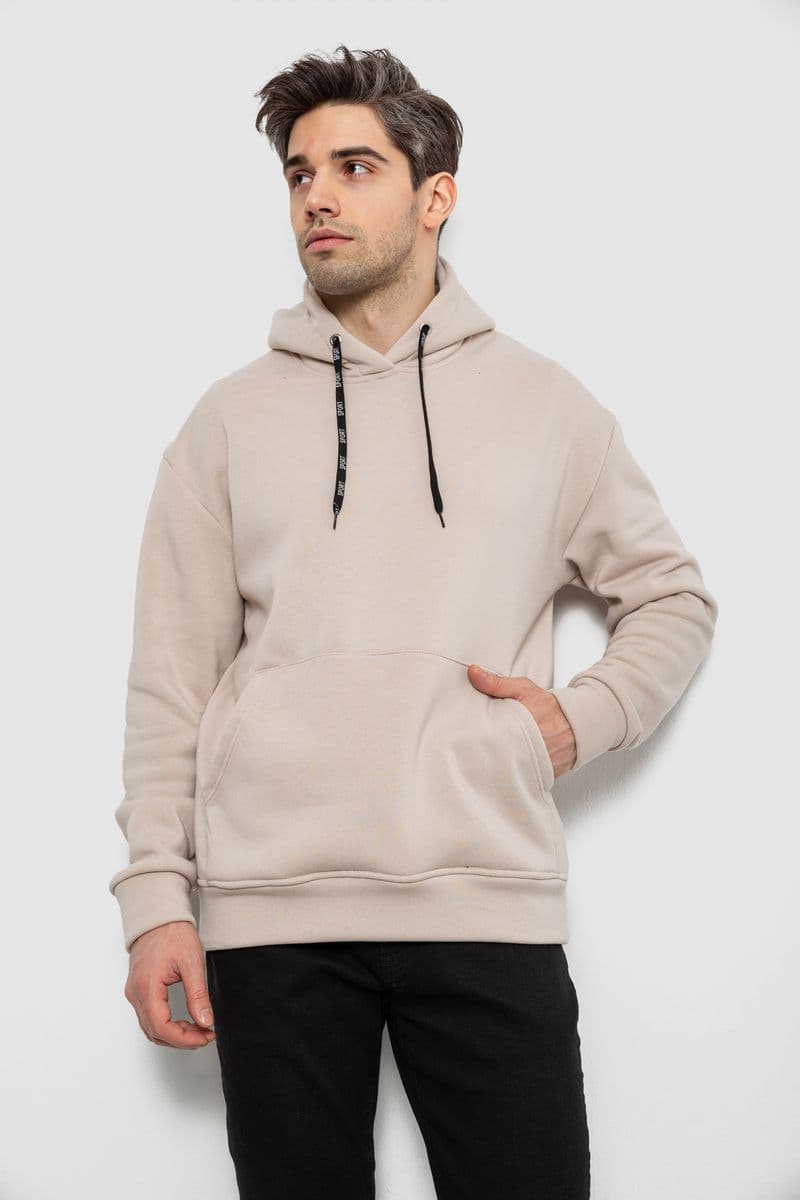 Худі чоловічий на флісі однотонний, колір світло-бежевий, 241R2650 - зображення 1