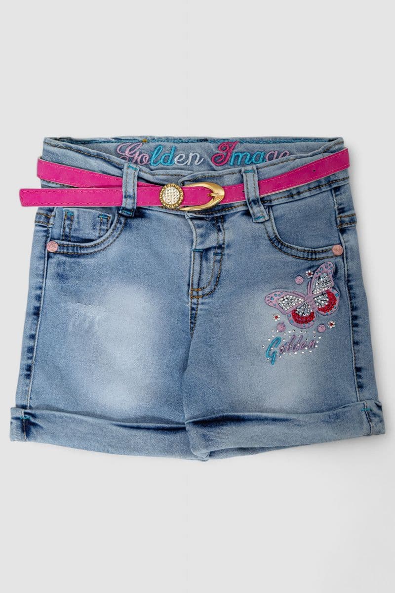 Шорти джинсові для дівчинки, колір темно-блакитний, 247R1209 - зображення 1