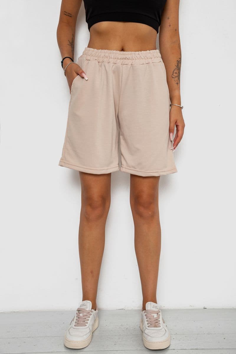 Шорти жіночі однотонні, колір бежевий, 238R57820 - зображення 1