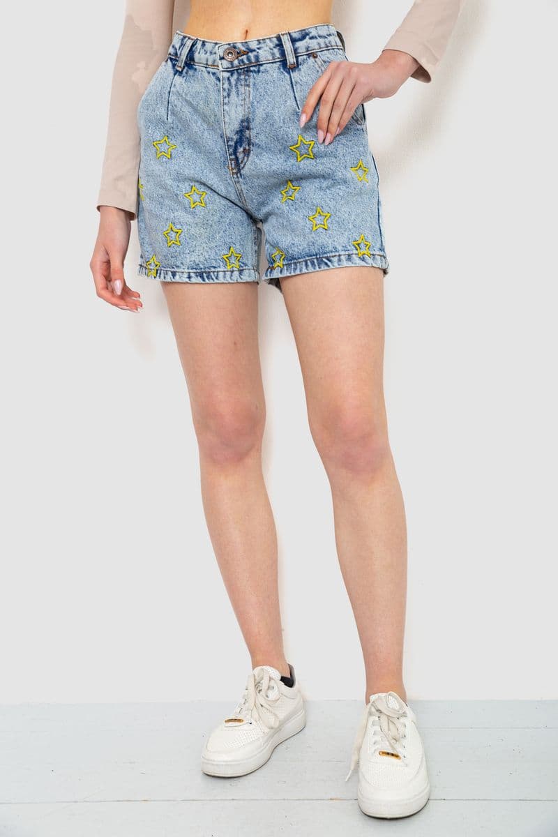 Шорти джинсові жіночі, колір блакитний, 244R0504 - зображення 1