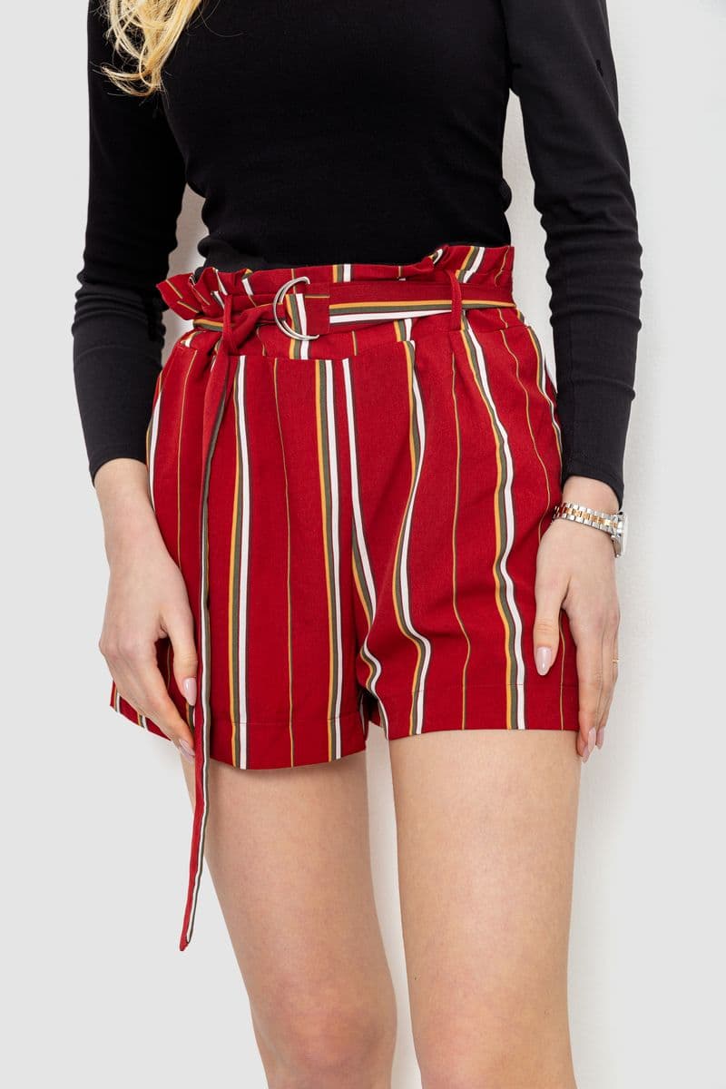 Шорти жіночі в смужку, колір бордовий, 244R078 - зображення 1