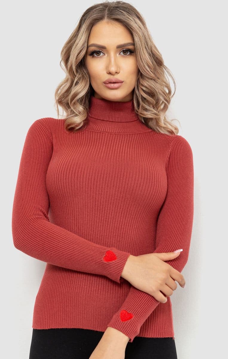 Гольф жіночий однотонний, колір темно-кораловий, 204R052 - зображення 1