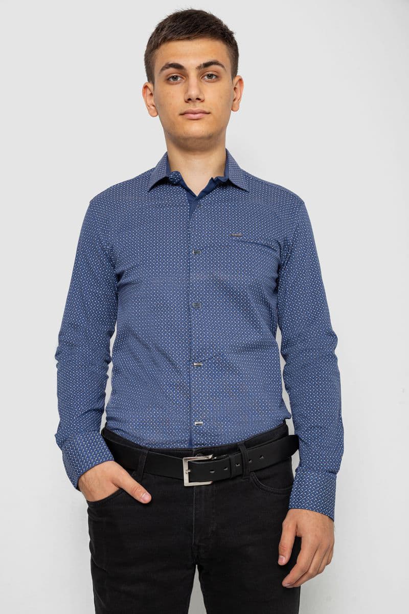 Сорочка чоловіча з принтом, колір джинс, 214R7468 - зображення 1