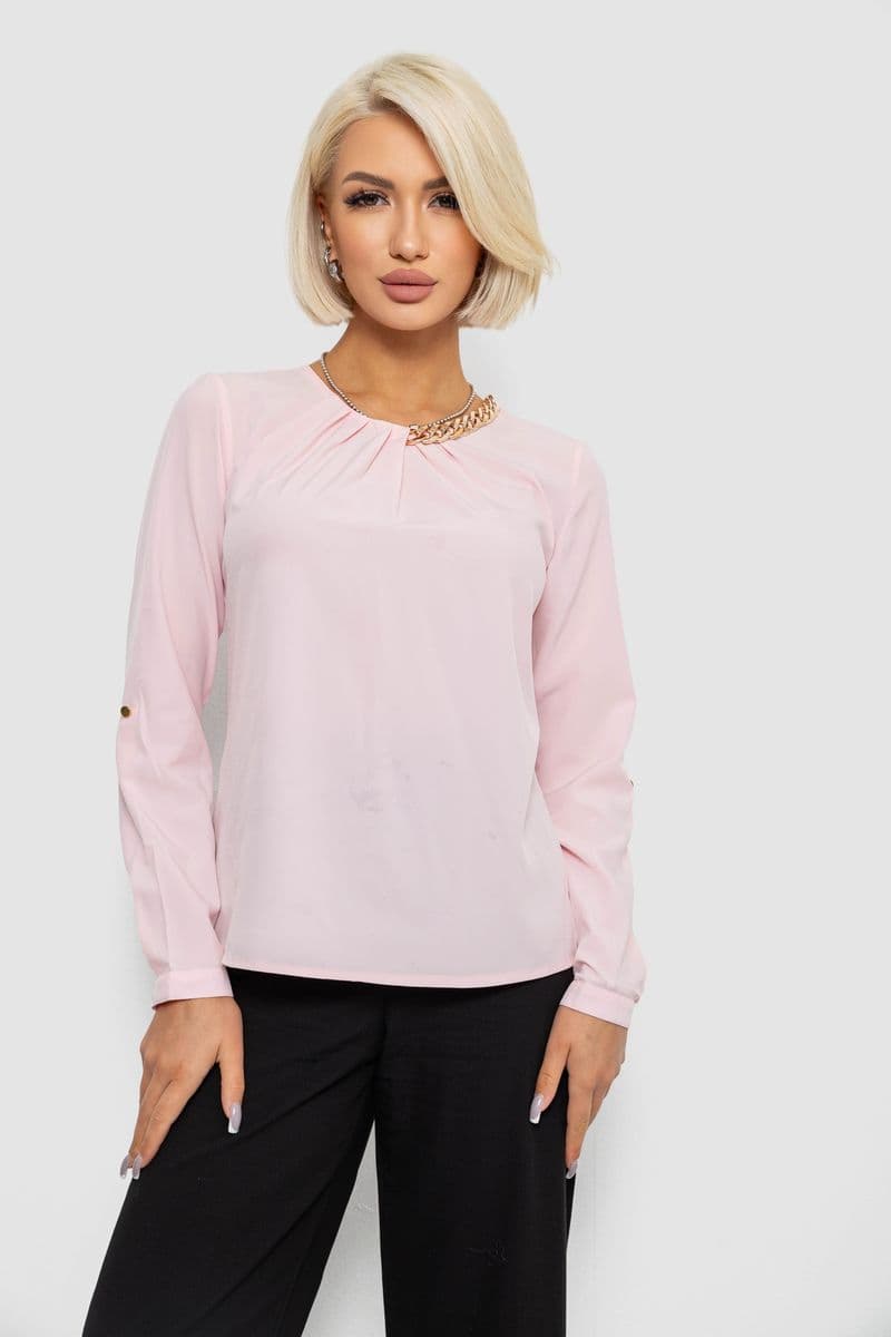 Блуза однотонна, колір світло-рожевий, 230R306 - зображення 1