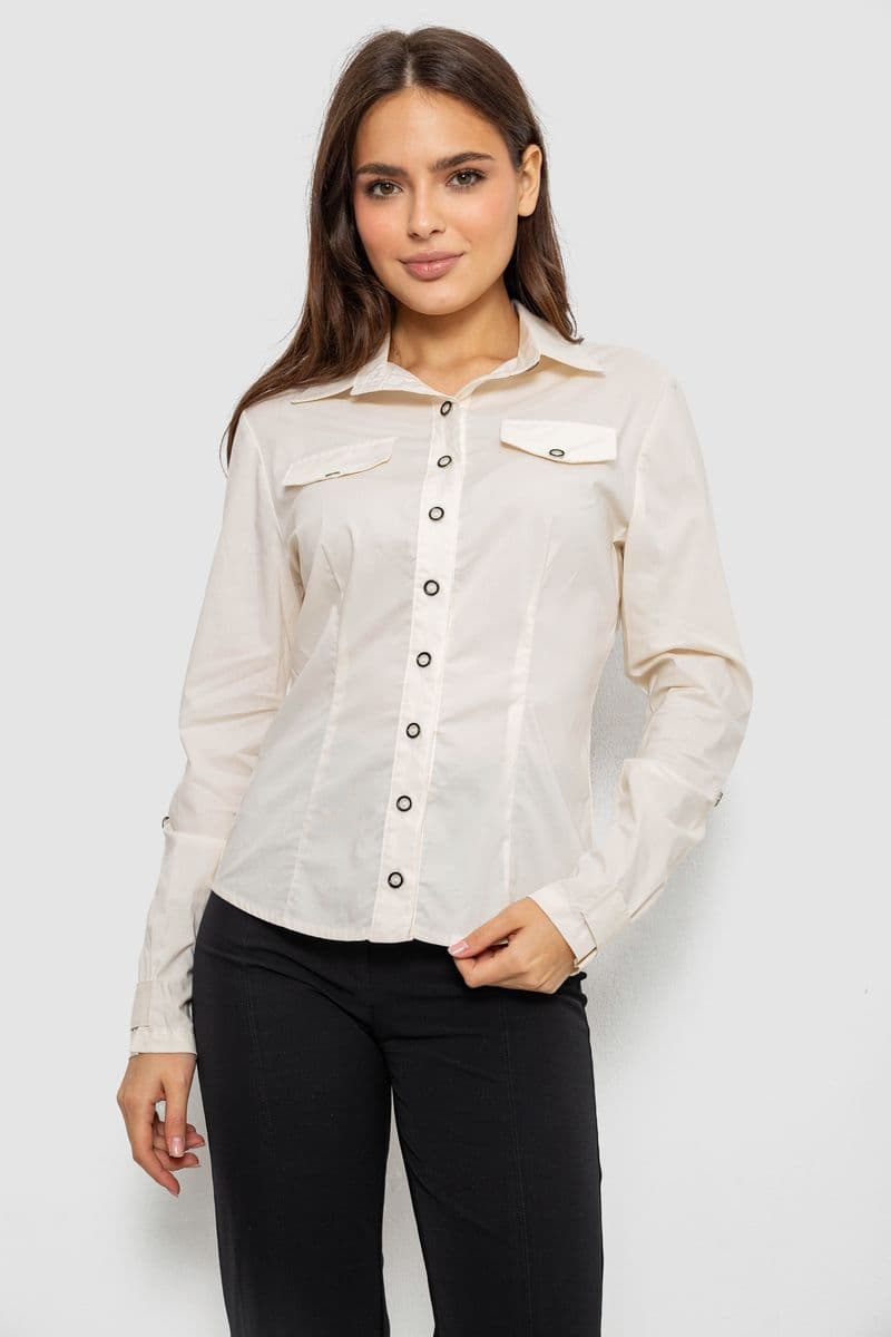 Сорочка жіноча однотонна, колір кремовий, 230R068-8 - зображення 1