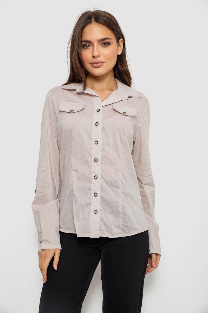 Сорочка жіноча однотонна, колір світло-бежевий, 230R068-8 - зображення 1
