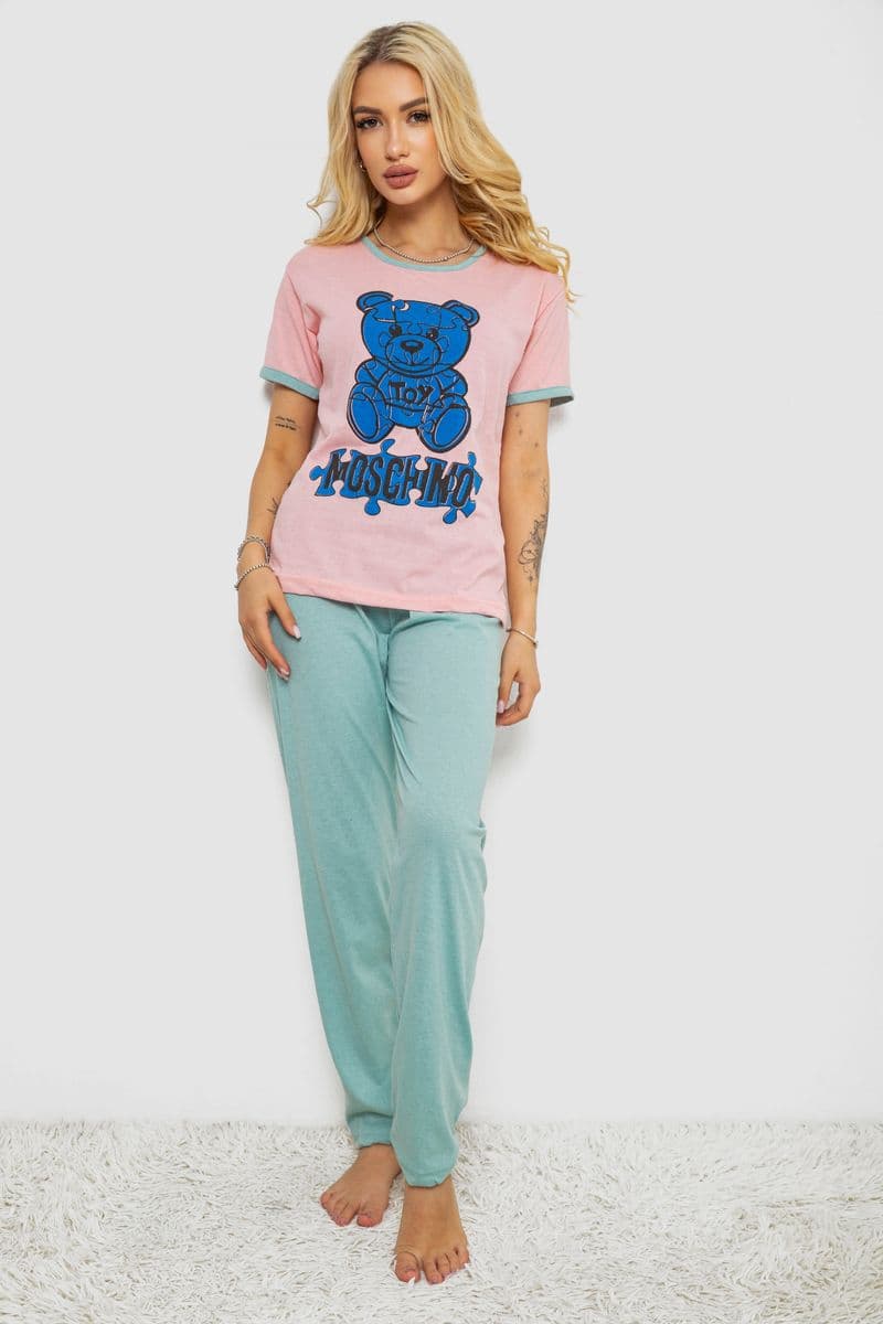 Піжама жіноча з принтом, колір рожевий, 243R30022 - зображення 1