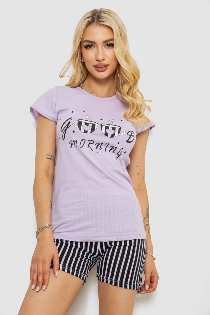 Піжама жіноча з принтом, колір бузковий, 243R3253 - зображення 1