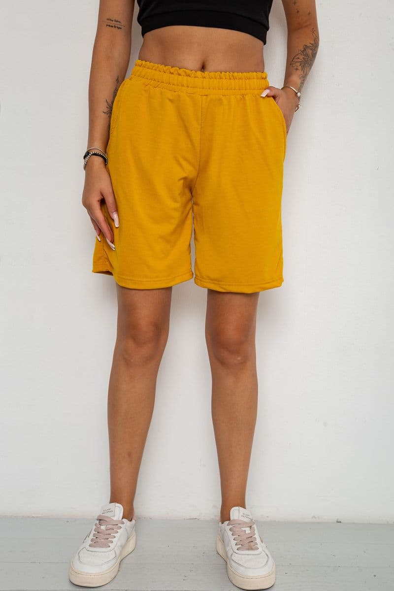 Шорти жіночі однотонні, колір гірчичний, 238R57820 - зображення 1