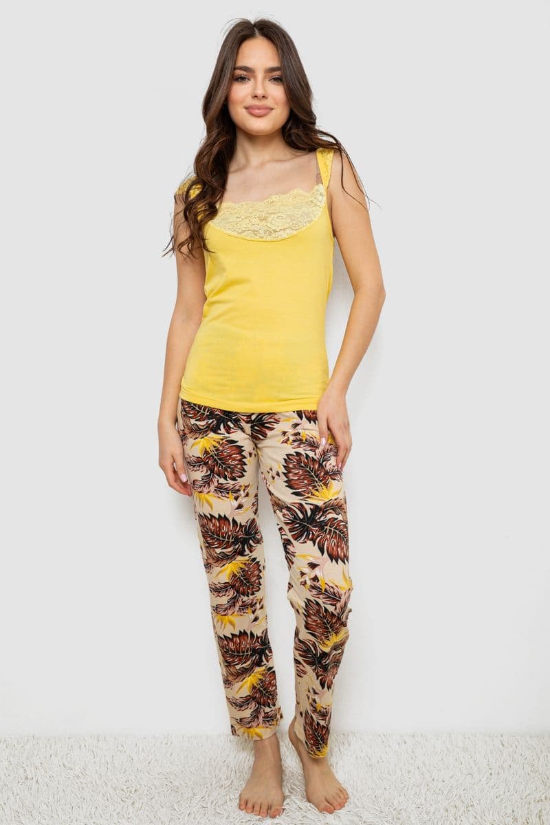 Піжама жіноча з принтом, колір жовтий, 243R1484-029 - зображення 1
