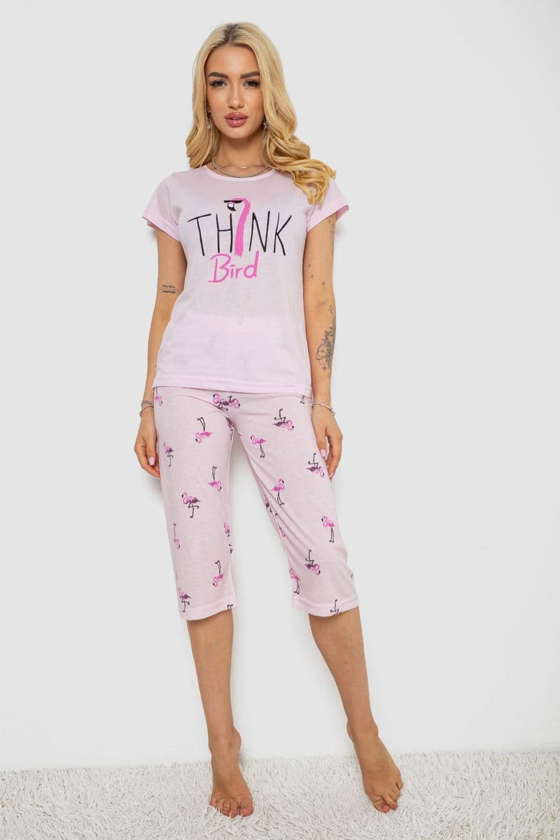 Піжама жіноча з принтом, колір рожевий, 243R7097 - зображення 1