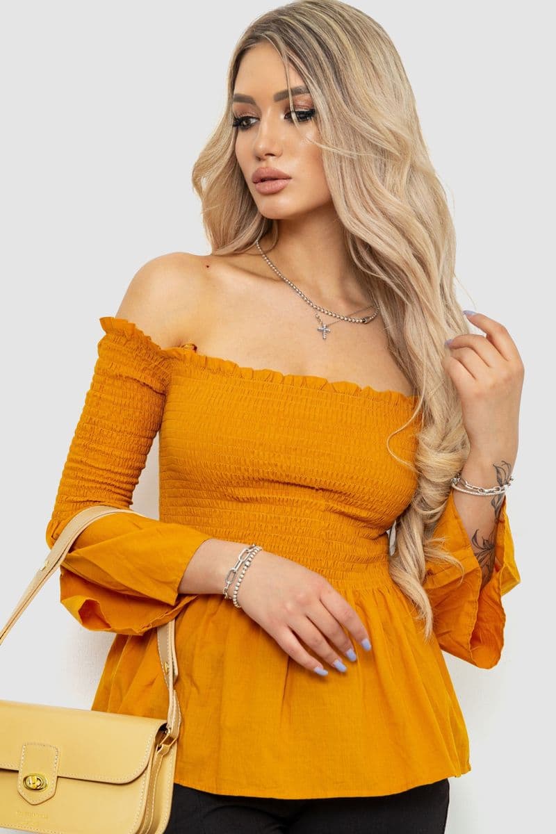Блуза однотонна, колір гірчичний, 244R254-1 - зображення 1