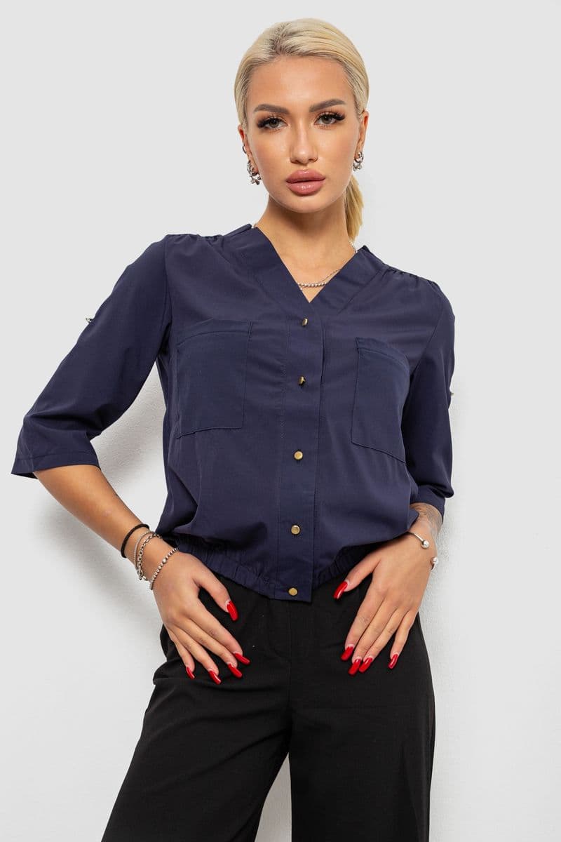 Блуза однотонна, колір синій, 230R91-1 - зображення 1